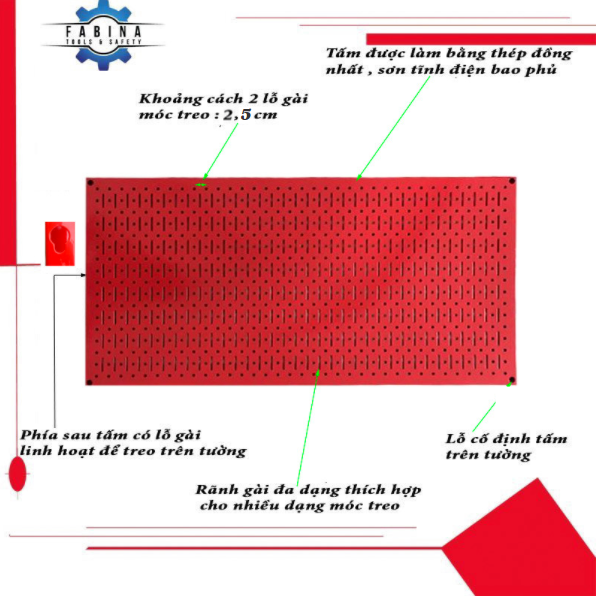 Tấm lưới Pegboard màu đỏ treo tường đa năng FABINA giá rẻ